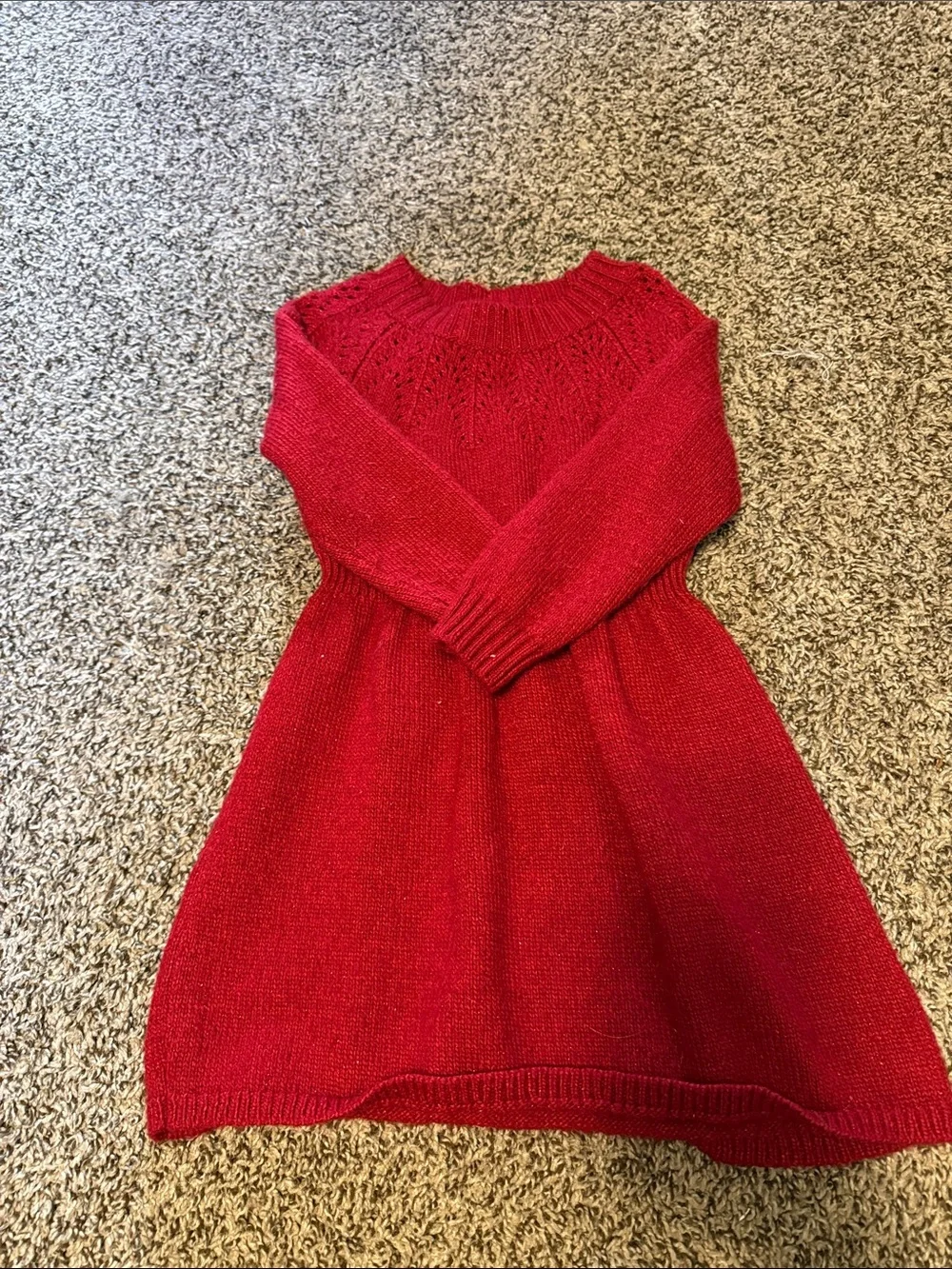 Cat & Jack Red Knit Long-Sleeve Fit-and-Flare Dress